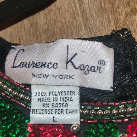 Size L Gorgeous Vintage Laurence Kazar Beaded Pointsettia Top - Picture 4 of 6